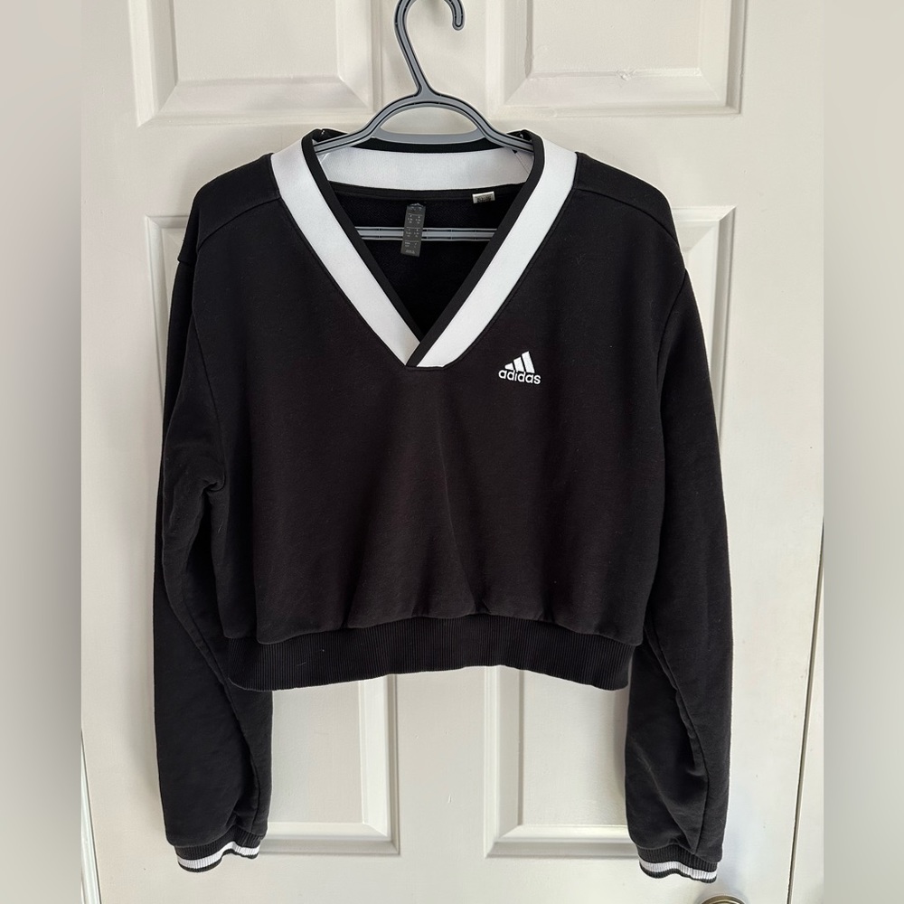 Adidas Black and White V-Neck Sweatshirt